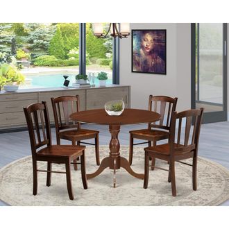 East West Furniture DMDL5-MAH-W - 5-Pc Kitchen Dining Room Set- 4 Dining Chairs with Wooden Seat and Slatted Chair Back - Dropleafs Dining Room Table - Mahogany Finish