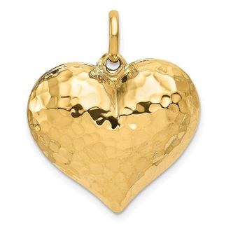 Diamond2Deal 14k Yellow Gold Polished Hammered 3-D Heart Pendant