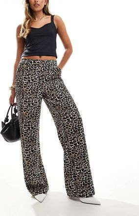 Object tailored wide leg pants in leopard print-Multi