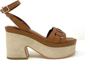 Janet & Janet Schoenen, Dames, Bruin, 39 EU, Suède, Suède platform sandalen met enkelband