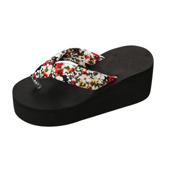 Generic Sandals Women - Wedge Heel Sandals Beach Flip Flops Platform Flip Flops Open Toe Walking Walking Thong Sandals Flower Flat Slippers Toe Post Pool Slid