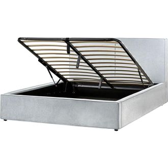 Beliani Letto matrimoniale a doghe con contenitore rete a doghe tessuto azzurro 180 x 200 cm Moissac