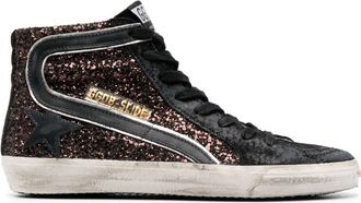 Golden Goose High-Top Sneakers with Glittery Silk