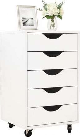 Relaxdays Cajonera Con Ruedas Relaxdays, 5 Cajones, Hbt: 66,5x40x40 Cm, Archivador Para Escritorio, Blanco