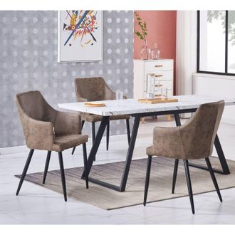 Life Interiors Life Interiors - Toga lux Zarah Dining Set - un tavolo da pranzo estensibile bianco e un set di 4 sedie da pranzo in pelle marrone chiaro Sedie