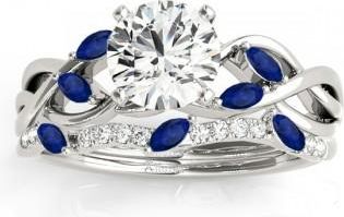 Allurez Marquise Blue Sapphire & Diamond Bridal Set Setting Palladium (0.43ct)