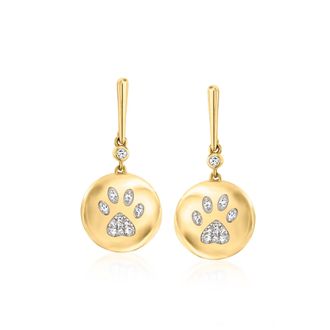 Ross-Simons Diamond Paw Print Drop Earrings in 18kt Gold Over Sterling