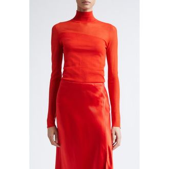 Jason Wu Sheer Inset Merino Wool Turtleneck Sweater in Papaya at Nordstrom, Size X-Large
