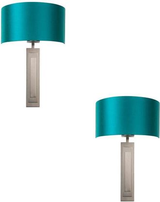 Loops 2 PACK Brushed Bronze Plated Wall Light & Teal Satin Half Shade - 1 Bulb Lamp