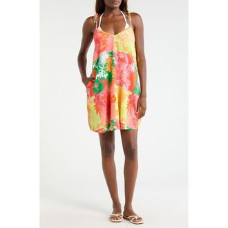 Sanctuary Floral Print Cover-Up Dress in Green/Pink Multi at Nordstrom, Size X-Small