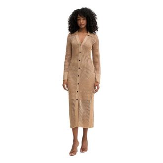 Karl Lagerfeld Zomer Jurk met Shirtkraag - Dames - Shirt Kleedjes - Bruin - XS - Leer - Kleedjes