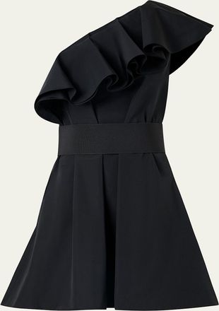 Akris Ruffle One-Shoulder Belted Mini Dress