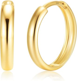 MAX + STONE Solid 10k Yellow Gold 3mm Wide Hoop Earrings in 12mm, 15mm or 18mm Diameter