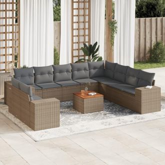 vidaXL Set De Sof&aacute;s De Jard&iacute;n 11pzas Con Cojines Rat&aacute;n Sint&eacute;tico Beige Vidaxl
