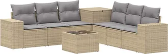 vidaXL Juego De Sof&aacute; 8 Uds. Beige Y Gris Claro Rat&aacute;n Sint&eacute;tico Y Acero Vidaxl