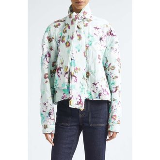 Ulla Johnson Lilith Quilted Silk Jacket with Removable Scarf in Oasis at Nordstrom, Size X-Large