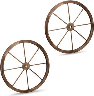 Relaxdays Rueda De Carro De Madera, 2 Unidades, Decoraci&oacute;n Para Jard&iacute;n, Terraza, Porche, R&uacute;stica, Sal&oacute;n, Western, Marr&oacute;n - Relaxdays