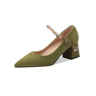 TinaCus Womens Suede Leather Handmade Comfortable Mid Chunky Heel Pointed Toe Graceful Mary Jane Pump Shoes with Buckle