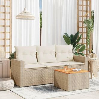 vidaXL Juego De Sof&aacute;s Jard&iacute;n Con Cojines 4 Pzas Rat&aacute;n Sint&eacute;tico Beige Vidaxl