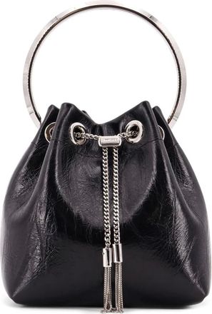 Jimmy Choo London Tassen, Dames, Zwart, ONE Size, Leer, Zwarte Trekkoordtas met Metalen Handvat