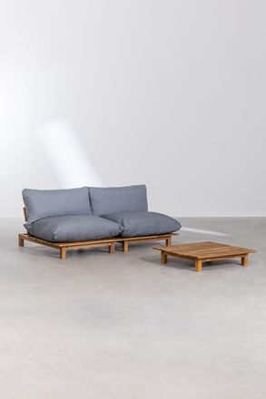 Sklum Conjunto De Sal&oacute;n Con Sof&aacute; Modular Reclinable De 2 Piezas Y Mesa De Centro En Madera De Acacia Brina Sklum