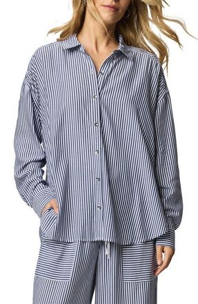 Splendid Ella Stripe Button-Up Shirt in Navy Blue/White at Nordstrom, Size X-Large
