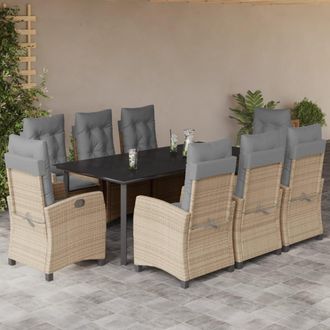 vidaXL Set Comedor De Jard&iacute;n 9 Pzas Con Cojines Rat&aacute;n Sint&eacute;tico Beige Vidaxl