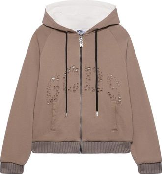 GCDS Logo Raglan Volledige Rits Hoodie - Dames - Vesten met rits - Bruin - M - Katoen - Hoodies & sweatvesten