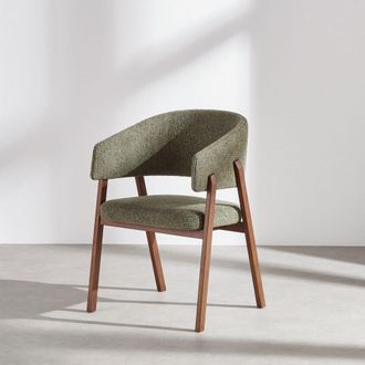 Maisons du monde Sill&oacute;n de comedor de madera de caucho oscura y tela verde caqui