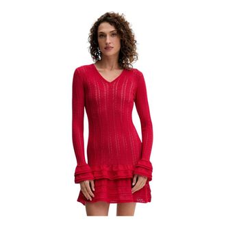 Twinset Korte Gebreide Jurk met Ruches - Dames - Jurken - Rood - Maat: S Katoen