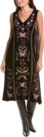 Johnny Was Velvet V Neck Silk-Blend Tank Dress