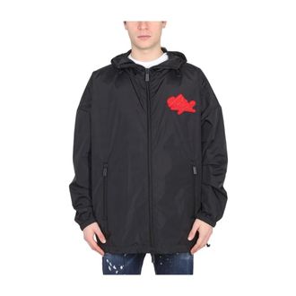 Dsquared2 Light Jackets, male, Black, Size: M Jacket With Logo Patch