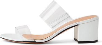 Generic White,8.5 UK,Womens Pumps Backless Slides Transparent Two Strap High Block Chunky Heels Slip-On Dressy Clear Sandals for Prom Wedding Party