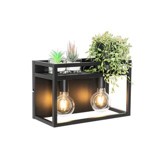 QAZQA Industrial L&aacute;mpara De Pared Industrial Negra Con Estante 2 Luces - Cage Rack Acero Rectangular Adecuado Para Led Max. 2 X 60 Watt - Qazqa