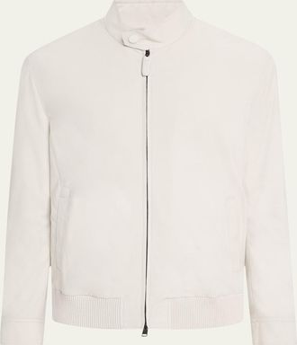 Brioni Mens Nubuck Leather Full-Zip Blouson