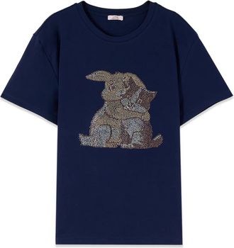 Oltre T-shirt met applicaties - Dames - T-shirts - Blauw - S - Katoen - Tops