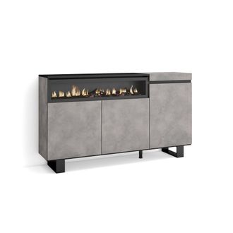 Skraut Home Skraut Home - Aparadores Para Sal&oacute;n, Gran Capacidad De Almacenaje, 150x87x35cm, 3 Puertas, Chimenea El&eacute;ctrica, Dise&ntilde;o Industrial, Estilo Moderno, Gris