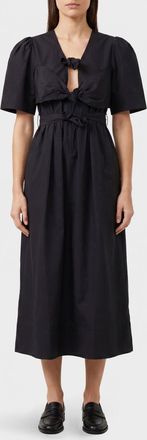 Ganni Abito chemisier midi in cotone stretch con maniche a palloncino