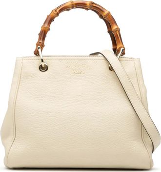 Gucci Borsa shopper piccola in pelle di vitello con dettagli in bamb&ugrave; 2000-2015 - Bianco