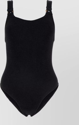 Hunza G nylon swimsuit with scoop neckline and high-cut leg