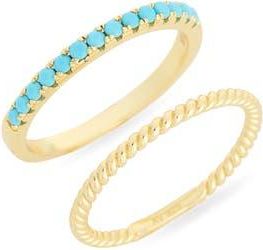 Argento Vivo Set of 2 Semiprecious Stone Stackable Rings in Gold/turquoise at Nordstrom Rack, Size 8