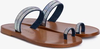 Pedro Garcia Flat sandal in denim and crystal | Zarina |