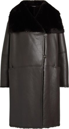 Toteme Panelled Shearling Wrap Coat - Dark Brown - 34 (UK6 / XS)