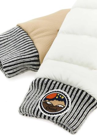 Chlo&eacute; Womens Two-Tone Nylon And Leather Gloves White