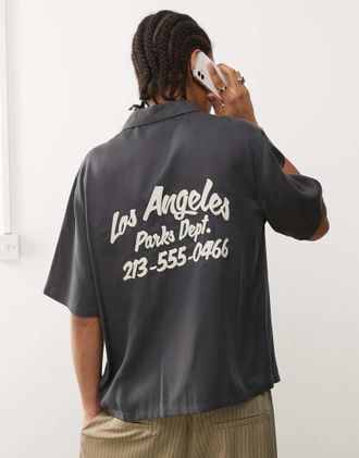 PacSun Pacsun short sleeve Los Angeles slogan shirt in washed black