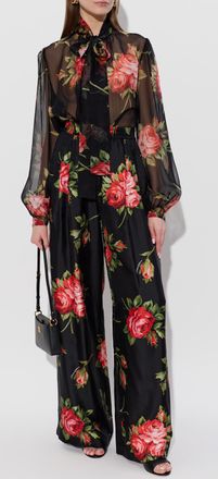 Dolce & Gabbana Silk Shirt With Floral Motif, Womens, Black