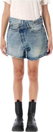 R13 Blauwe Crossover Denim Shorts Distressed Finish - Dames - Denim shorts - Blauw - W26 - Denim - Korte Broeken