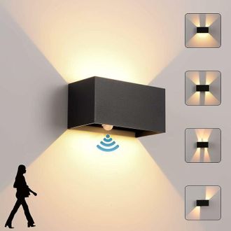 OEM Aplique De Pared Led De 24 W Con Sensor De Movimiento, Resistente Al Agua Ip65, Regulable, Luz Blanca C&aacute;lida De 3000 K, Color Negro, Para Interior/ext