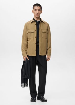 Mango Sovracamicia lana tasche marrone medio - Uomo - XXL - MANGO MAN