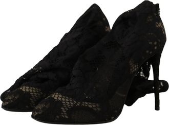 Dolce & Gabbana Black Stretch Socks Taormina Lace Boots Womens Shoes